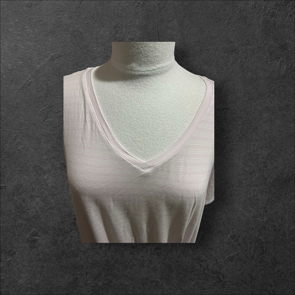 Matty M Ladies' very pale, violet and white stripe V-Neck Twist Front Tee. - Picture 3 of 10